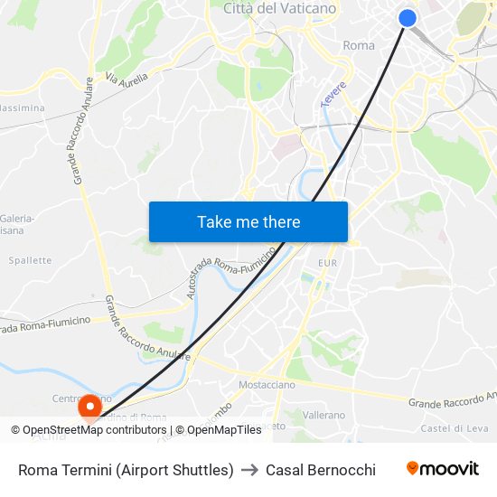 Roma Termini (Airport Shuttles) to Casal Bernocchi map