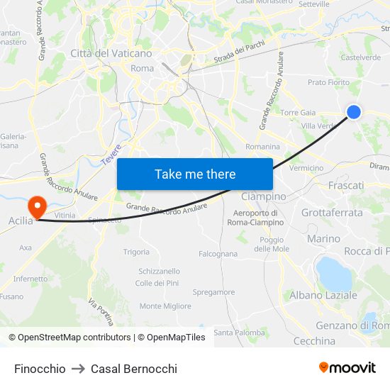 Finocchio to Casal Bernocchi map