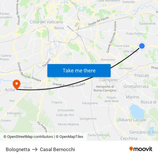 Bolognetta to Casal Bernocchi map