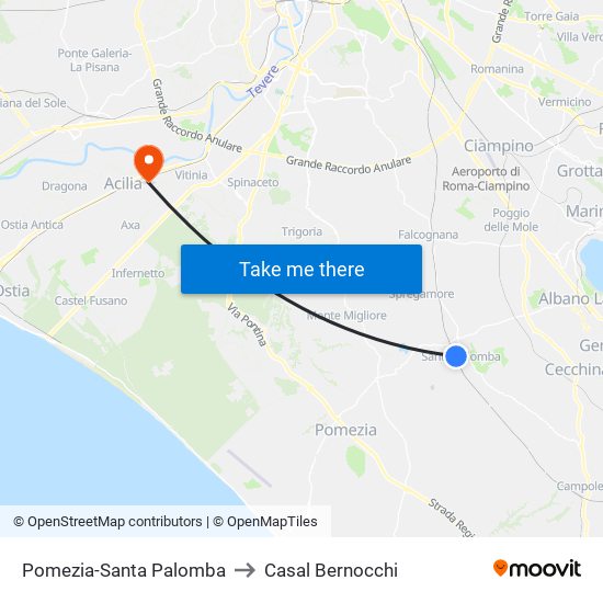 Pomezia-Santa Palomba to Casal Bernocchi map