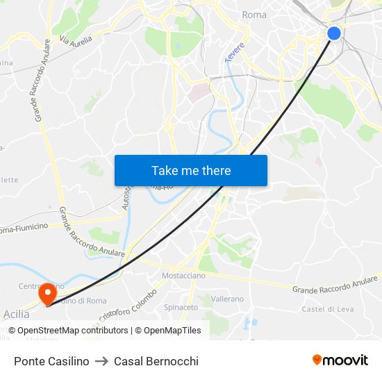 Ponte Casilino to Casal Bernocchi map