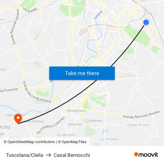 Tuscolana/Clelia to Casal Bernocchi map