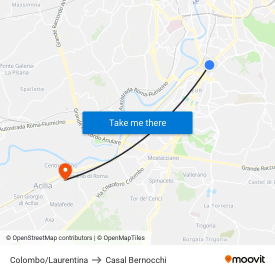 Colombo/Laurentina to Casal Bernocchi map