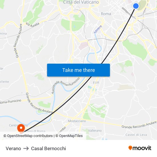 Verano to Casal Bernocchi map