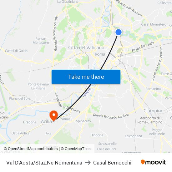 Val D'Aosta/Staz.Ne Nomentana to Casal Bernocchi map