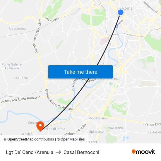 Lgt De' Cenci/Arenula to Casal Bernocchi map