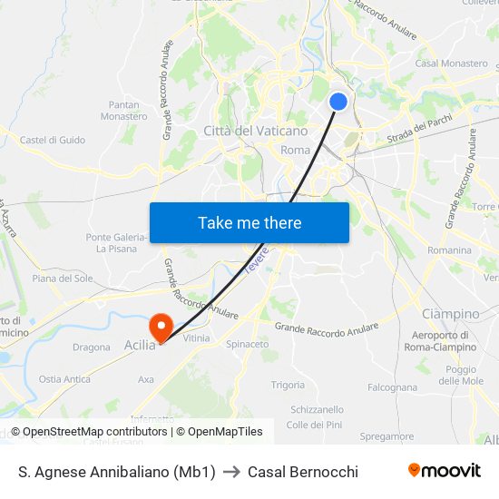 S. Agnese Annibaliano (Mb1) to Casal Bernocchi map