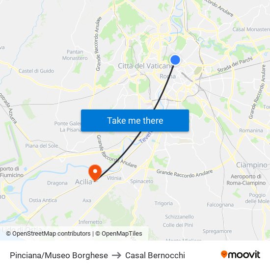 Pinciana/Museo Borghese to Casal Bernocchi map