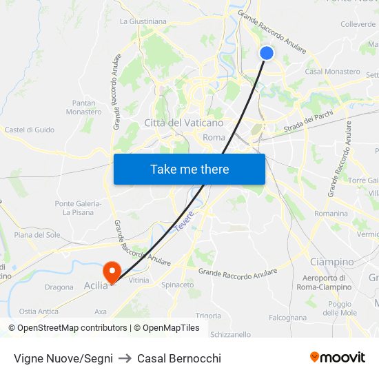 Vigne Nuove/Segni to Casal Bernocchi map