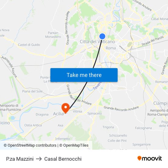 P.za Mazzini to Casal Bernocchi map