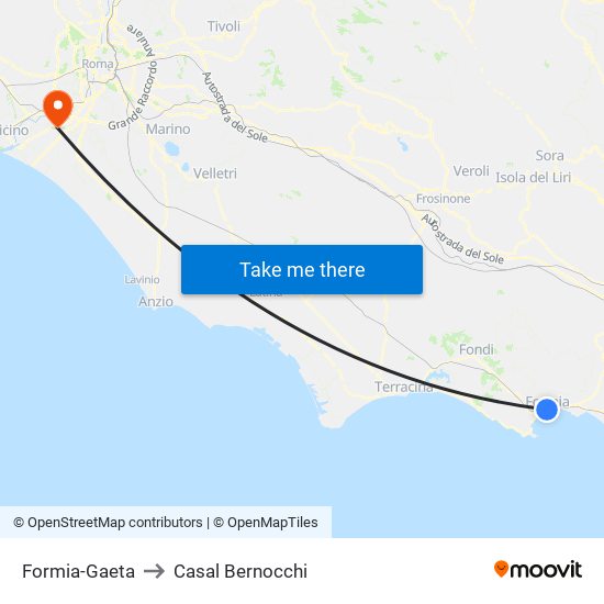 Formia-Gaeta to Casal Bernocchi map