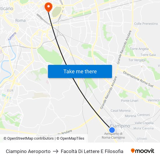 Ciampino Aeroporto to Facoltà Di Lettere E Filosofia map