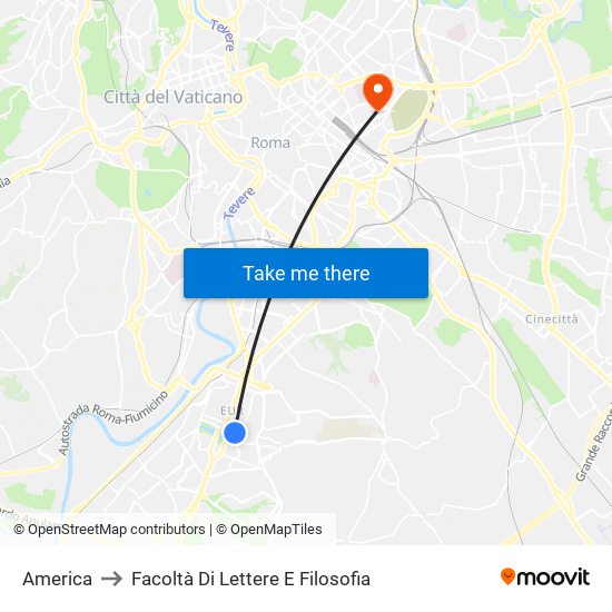 America to Facoltà Di Lettere E Filosofia map