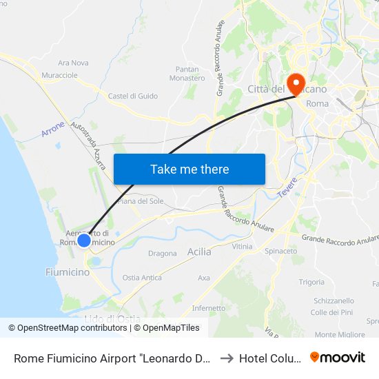 Rome Fiumicino Airport "Leonardo Da Vinci" (Fco) to Hotel Columbus map