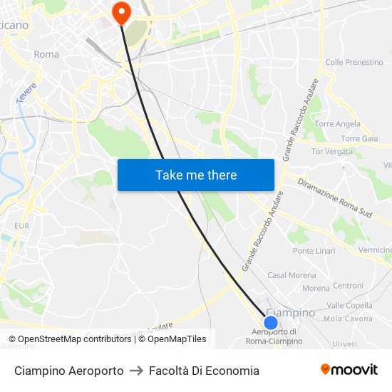 Ciampino Aeroporto to Facoltà Di Economia map