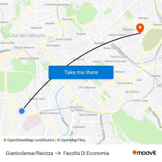 Gianicolense/Ravizza to Facoltà Di Economia map
