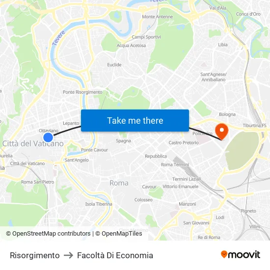 Risorgimento to Facoltà Di Economia map