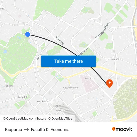 Bioparco to Facoltà Di Economia map