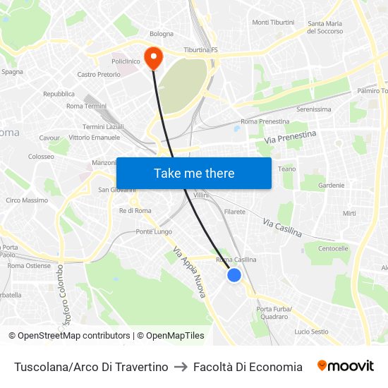 Tuscolana/Arco Di Travertino to Facoltà Di Economia map