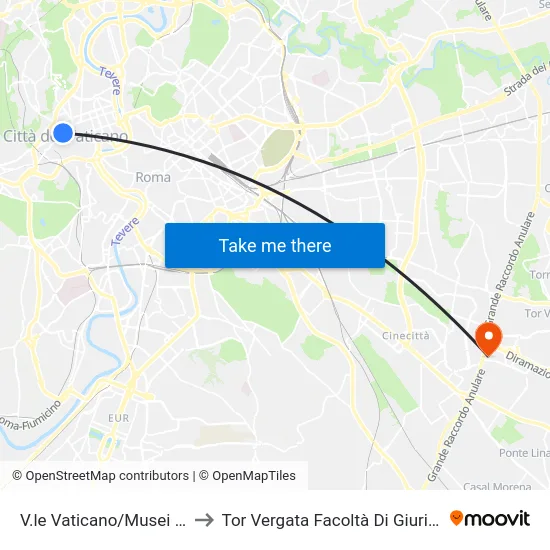 V.le Vaticano/Musei Vaticani to Tor Vergata Facoltà Di Giurisprudenza map