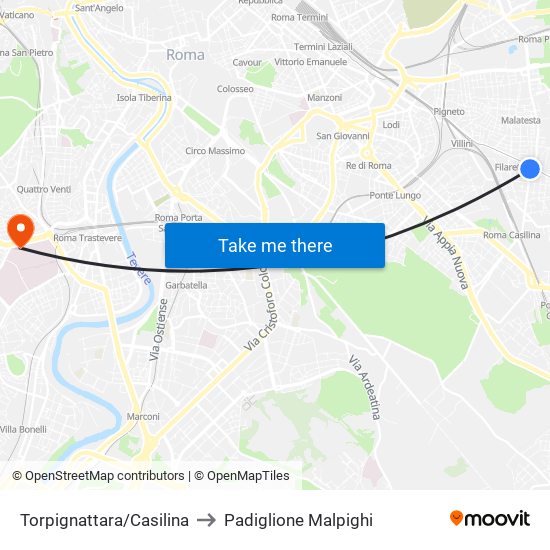 Torpignattara/Casilina to Padiglione Malpighi map