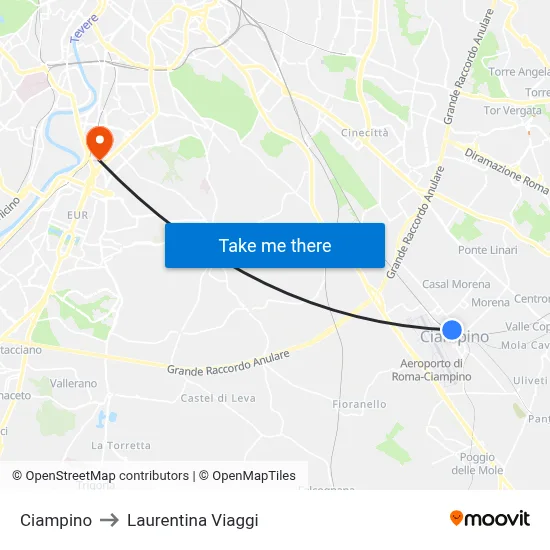 Ciampino to Laurentina Viaggi map