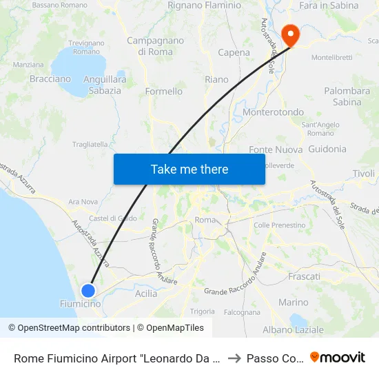 Rome Fiumicino Airport "Leonardo Da Vinci" (Fco) to Passo Corese map