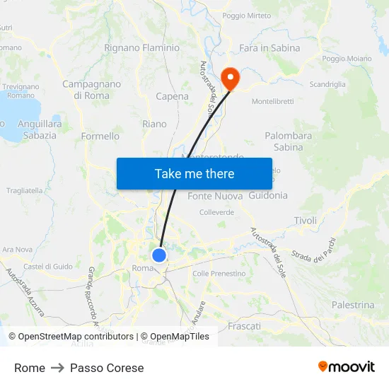 Rome to Passo Corese map