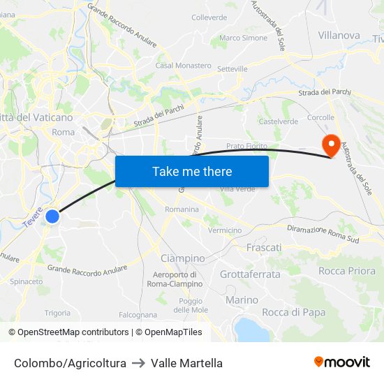 Colombo/Agricoltura to Valle Martella map