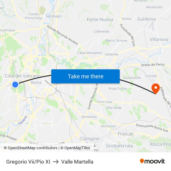 Gregorio Vii/Pio XI to Valle Martella map