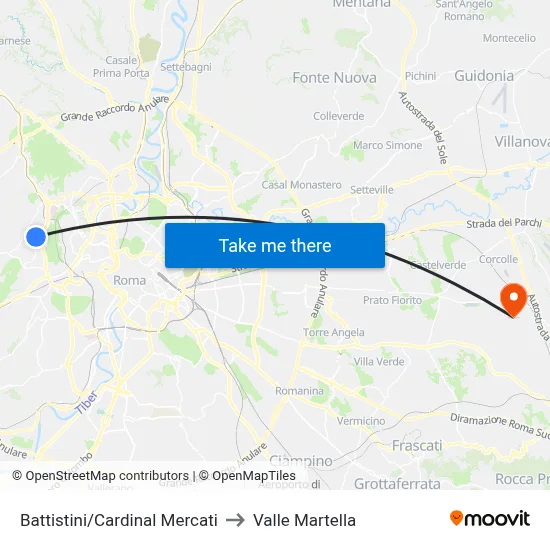 Battistini/Cardinal Mercati to Valle Martella map