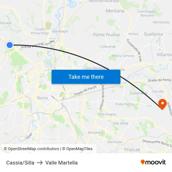 Cassia/Silla to Valle Martella map