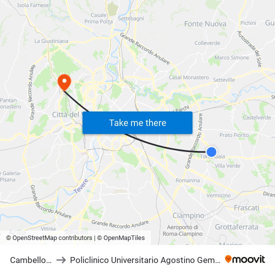 Cambellotti to Policlinico Universitario Agostino Gemelli map