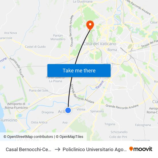 Casal Bernocchi-Centro Giano to Policlinico Universitario Agostino Gemelli map