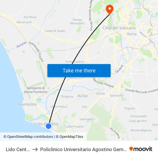 Lido Centro to Policlinico Universitario Agostino Gemelli map