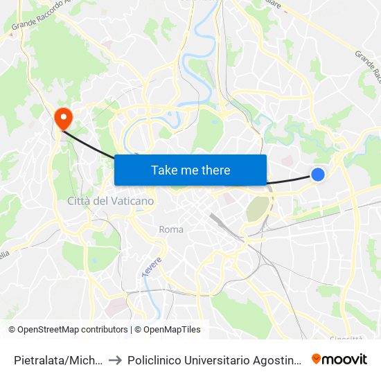 Pietralata/Michelotti to Policlinico Universitario Agostino Gemelli map