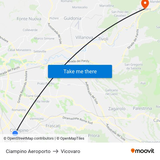 Ciampino Aeroporto to Vicovaro map