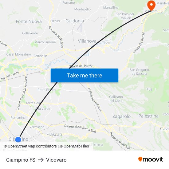 Ciampino FS to Vicovaro map
