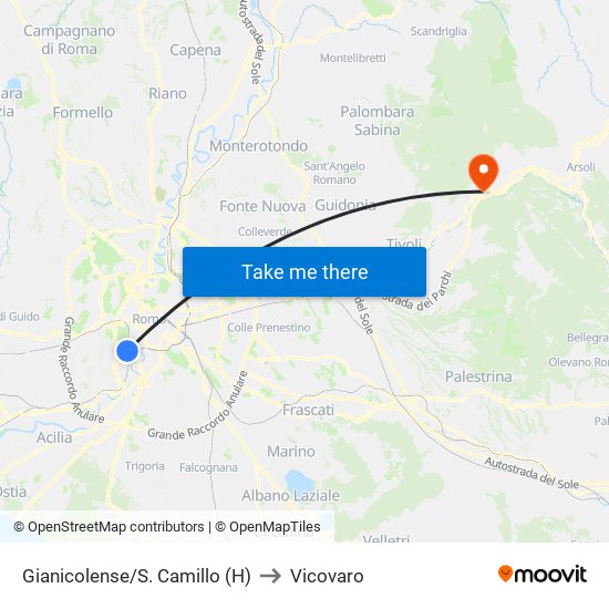 Gianicolense/S. Camillo (H) to Vicovaro map
