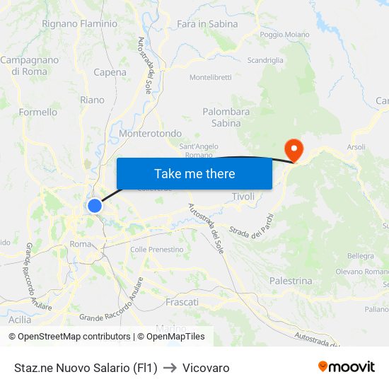 Staz.ne Nuovo Salario (Fl1) to Vicovaro map