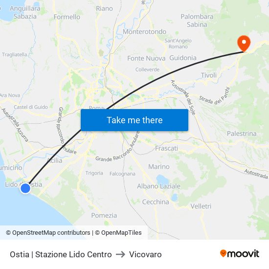 Ostia | Stazione Lido Centro to Vicovaro map