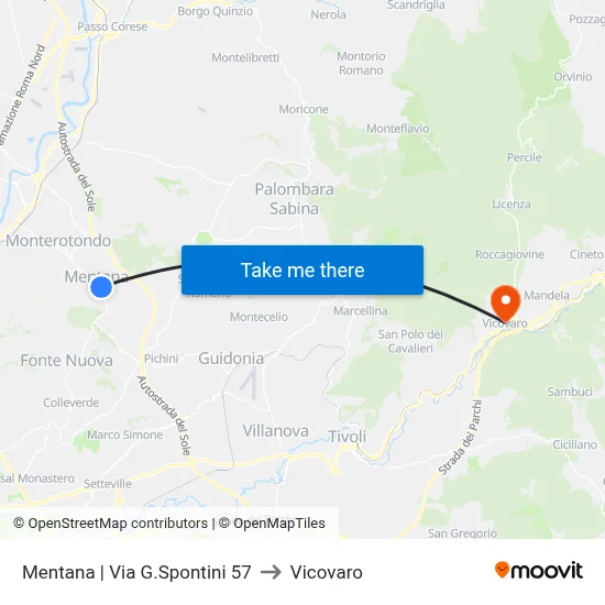 Mentana | Via G.Spontini 57 to Vicovaro map