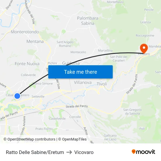 Rape of the Sabines/Eretum to Vicovaro map