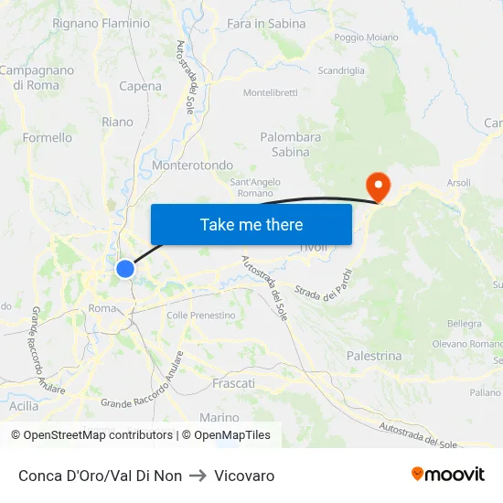 Conca D'Oro/Val Di Non to Vicovaro map