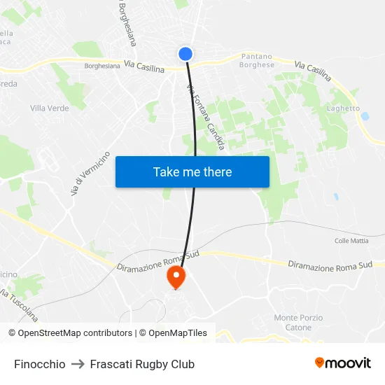 Finocchio to Frascati Rugby Club map