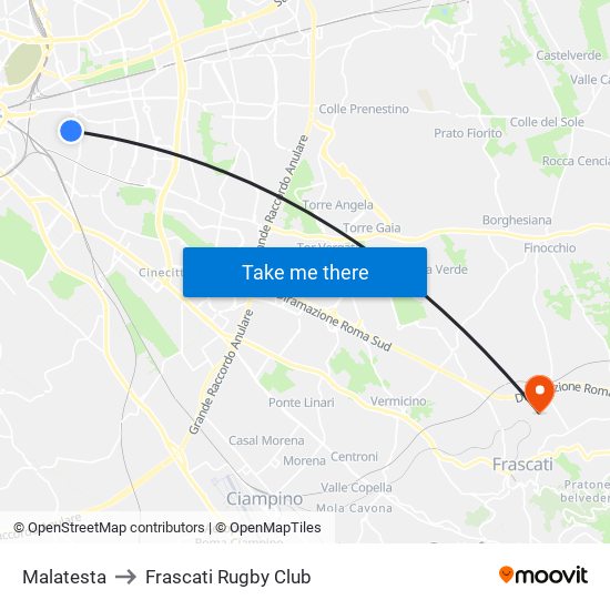 Malatesta to Frascati Rugby Club map