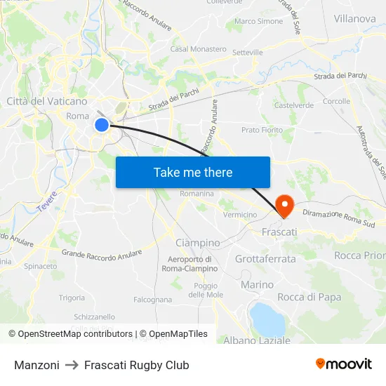 Manzoni to Frascati Rugby Club map