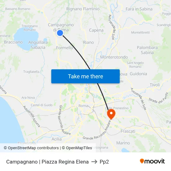 Campagnano Piazza Regina Elena to PP2 map