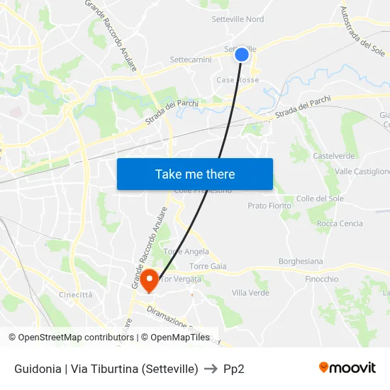 Guidonia - Via Tiburtina (Setteville) to PP2 map