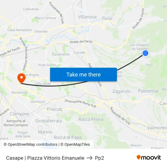 Casape | Piazza Vittorio Emanuele to PP2 map
